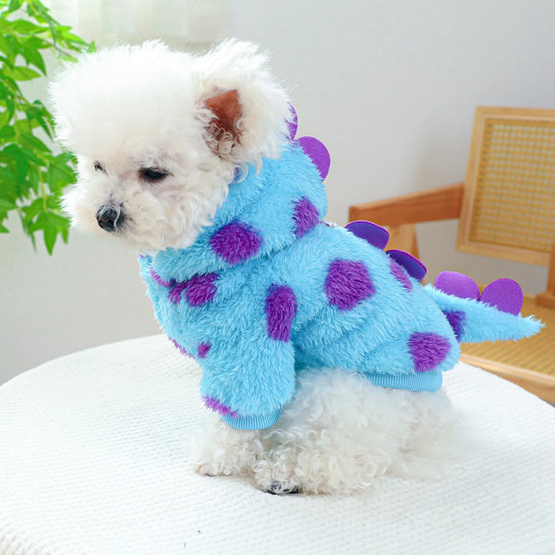 Blue Dinosaur Hooded Coat: Stylish, Warm, Adjustable. Perfect for Small to Medium Dogs!
