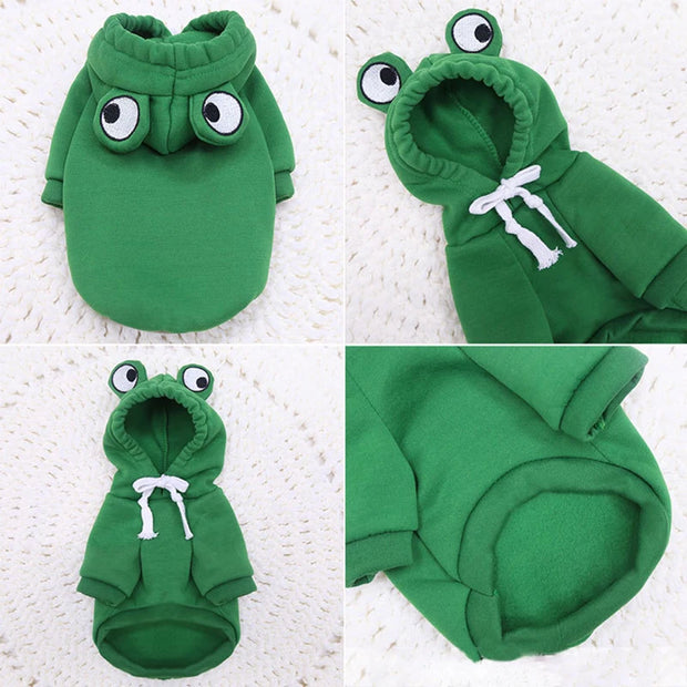 Cute Frog Print Dog Hoodies - Cozy & Stylish for Small Dogs - Perfect for Autumn & Winter