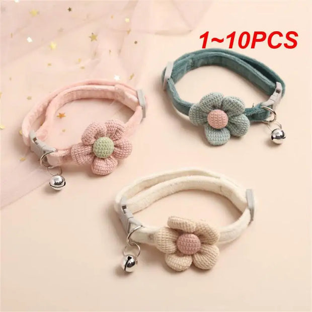 Lovely Cat Collar Set: Soft Plush Flower Design, Adjustable, with Bell - Pet's Fashion Statement