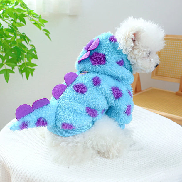 Blue Dinosaur Hooded Coat: Stylish, Warm, Adjustable. Perfect for Small to Medium Dogs!